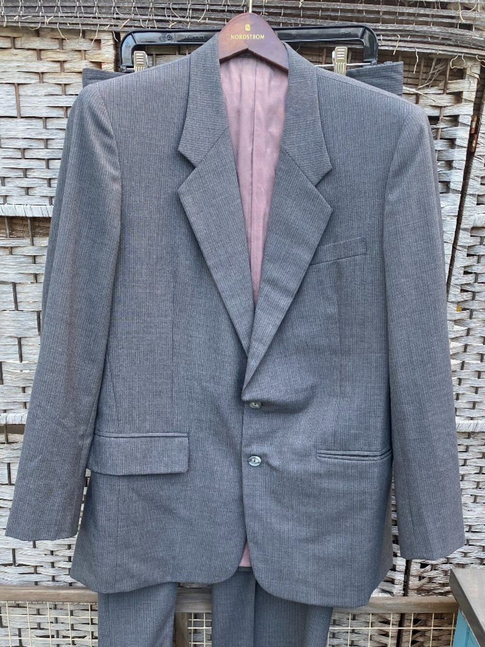 1970s Two (2) Piece Suit Gray Grey Pinstripe Wool Vintage Stuart Felman